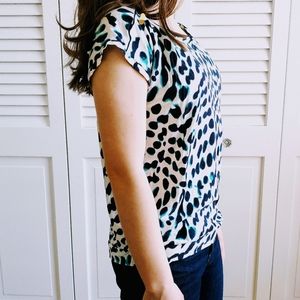 LOFT Cap Sleeve Printed Banded Hem Tee Shirt Women